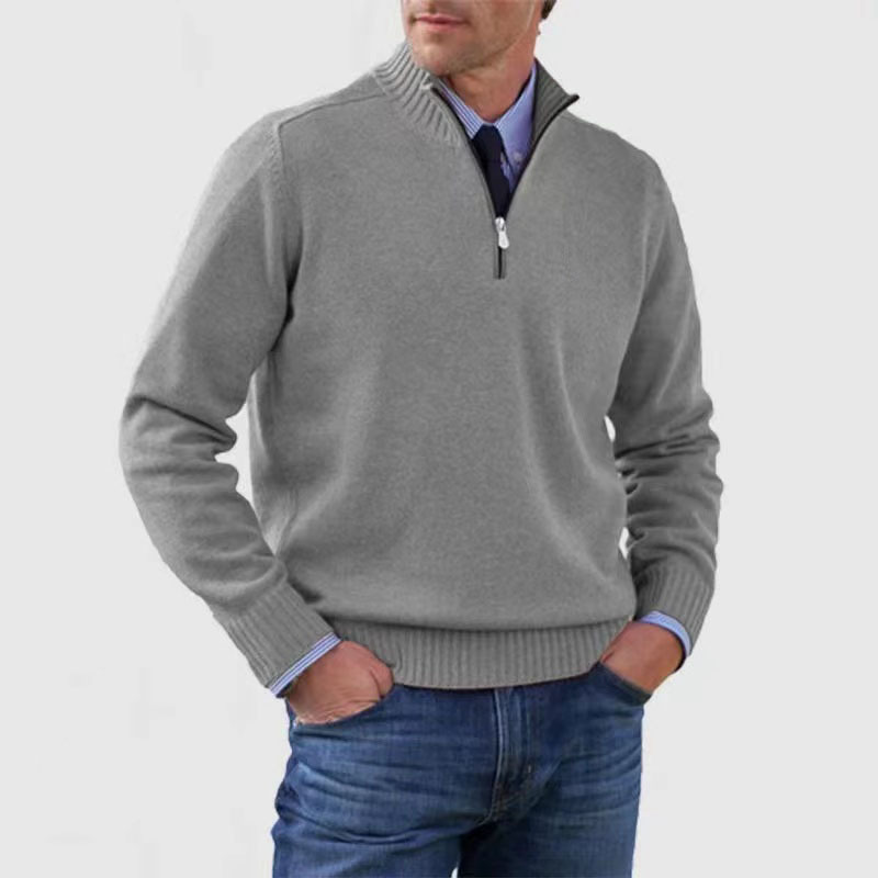 Half Zip Jumper - Men's Knitted Long Sleeve-Sweaters-Chaps London-Grey-M-Chaps London