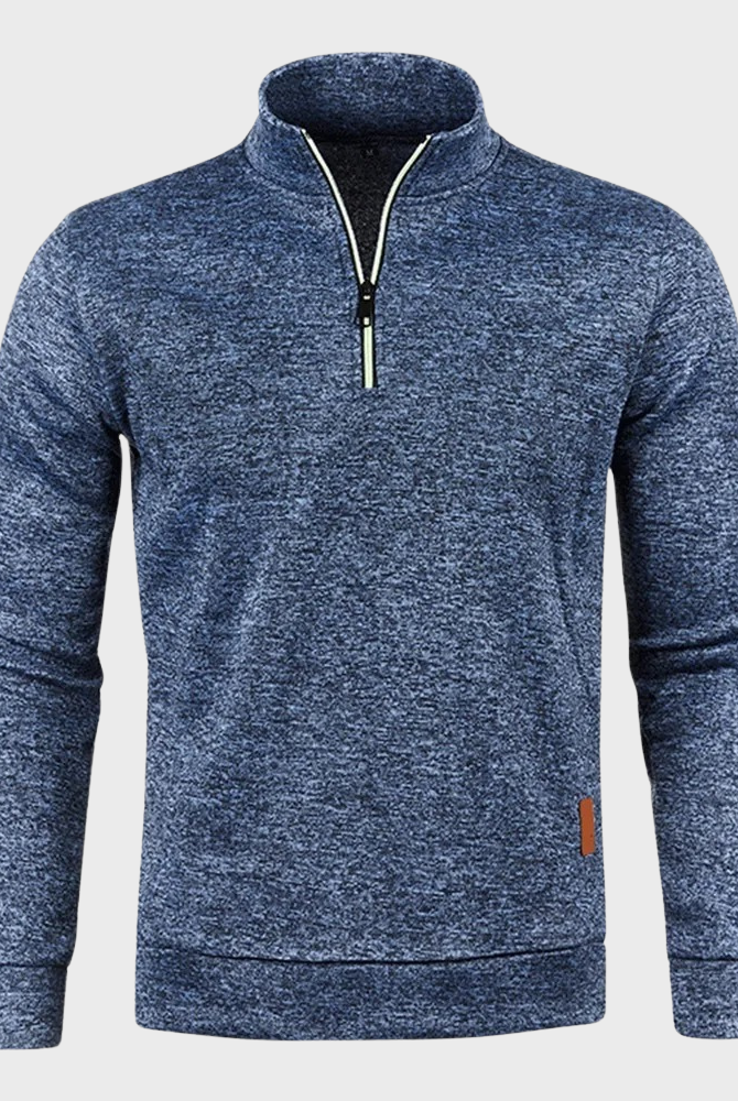 Half Zip Pullover - Casual - Long Sleeve - Half Zip Sweatshirt - Men's Quarter Zip Sweaters-Chaps of London-Blue-M-Chaps of London