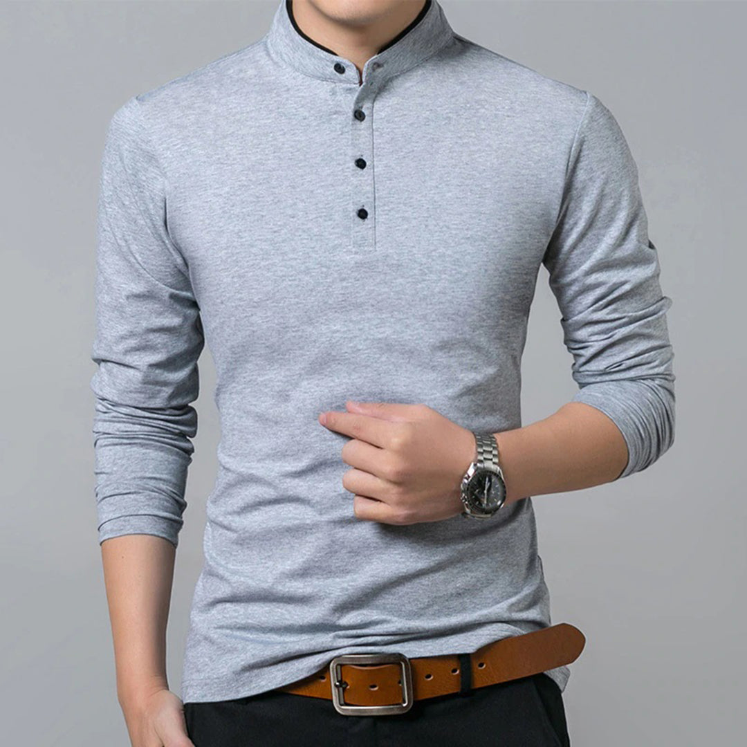 Henley Shirt - Men's Long Sleeve Slim Fit-Fashion Men Shirt Henley All-year-Chaps London-Gray-M-Chaps London
