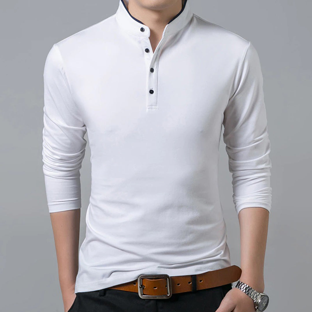 Henley Shirt - Men's Long Sleeve Slim Fit-Fashion Men Shirt Henley All-year-Chaps London-White-M-Chaps London