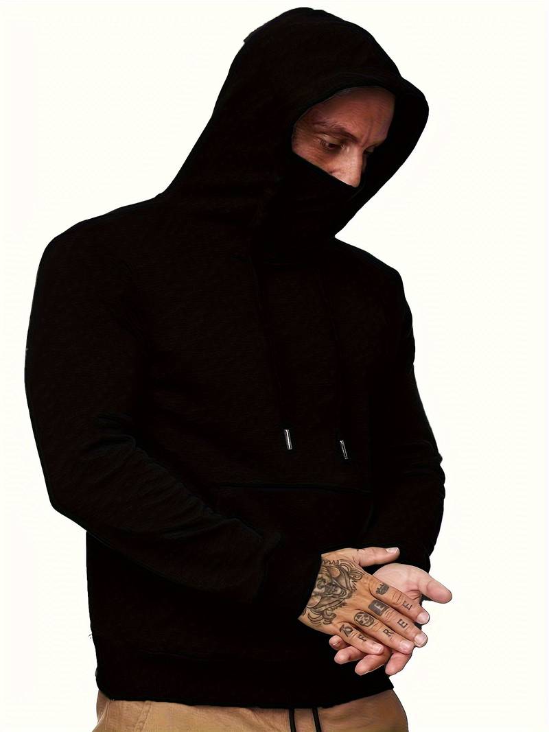 Hoodie with Face Mask - Pullover Pocket Men's Hoodie-Trui man-Chaps London-Black-S-Chaps London