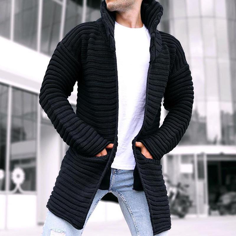 Knit Cardigan - Hooded - Open Front - Long Cardigan - Men's Cardigan-Coats & Jackets-Chaps London-Black-M-Chaps London