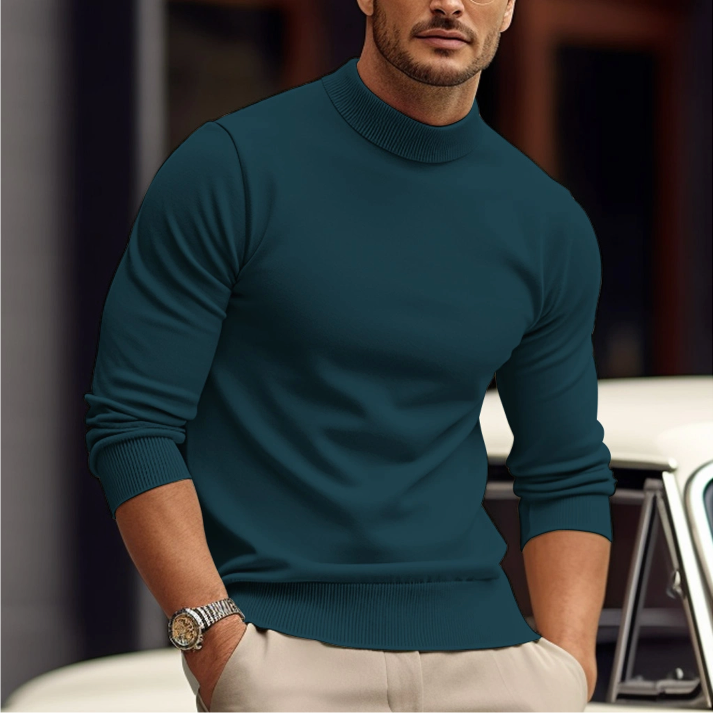 Knit Sweater - High Neck - Long Sleeve - Roll Neck Jumper - Men's Jumper-Trui man-Chaps London-Green-XS-Chaps London