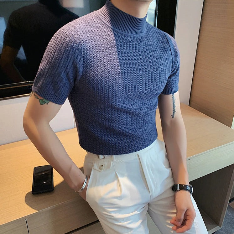 Knit T-Shirt | High Neck | Short Sleeve | Turtleneck T-Shirt | Men's Clothing-T-Shirts-Chaps London-Chaps London