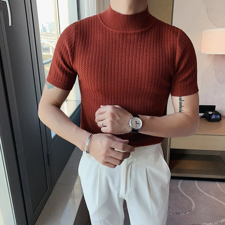 Knit T-Shirt | High Neck | Short Sleeve | Turtleneck T-Shirt | Men's Clothing-T-Shirts-Chaps London-Chaps London