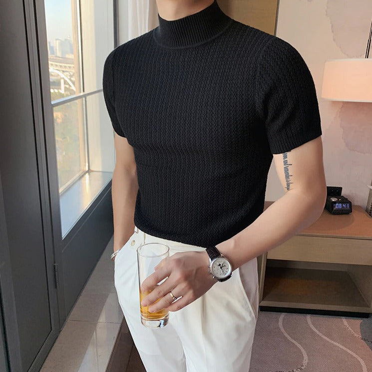 Knit T-Shirt | High Neck | Short Sleeve | Turtleneck T-Shirt | Men's Clothing-T-Shirts-Chaps London-Chaps London