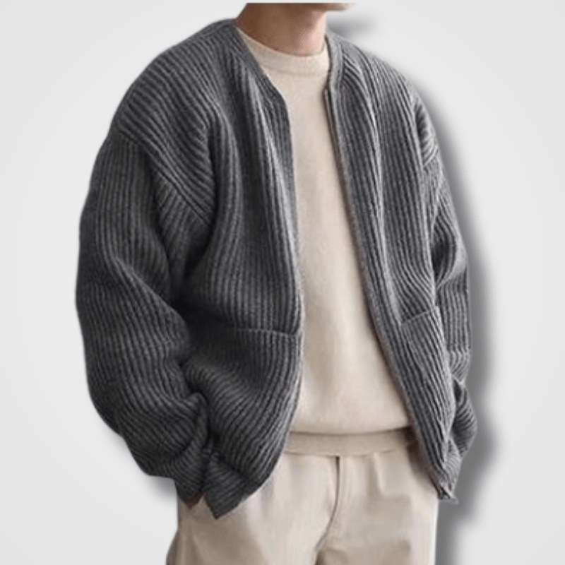 Knitted Cardigan - Men's Chunky Full Zip Up-Strickwaren-Chaps London-Gray-S-Chaps London