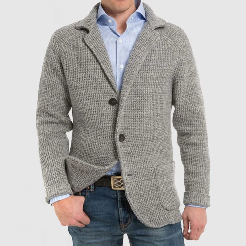 Knitted Cardigan - Men's Chunky Warm Button Up-Cardigans-Chaps London-Light Grey-S-Chaps London