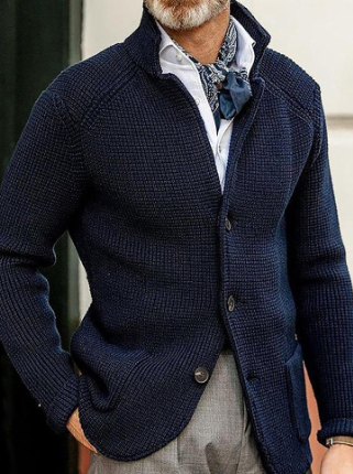 Knitted Cardigan - Men's Thick Warm Button-Up Cardigan Jacket-Cardigans-Chaps London-Navy Blue-S-Chaps London