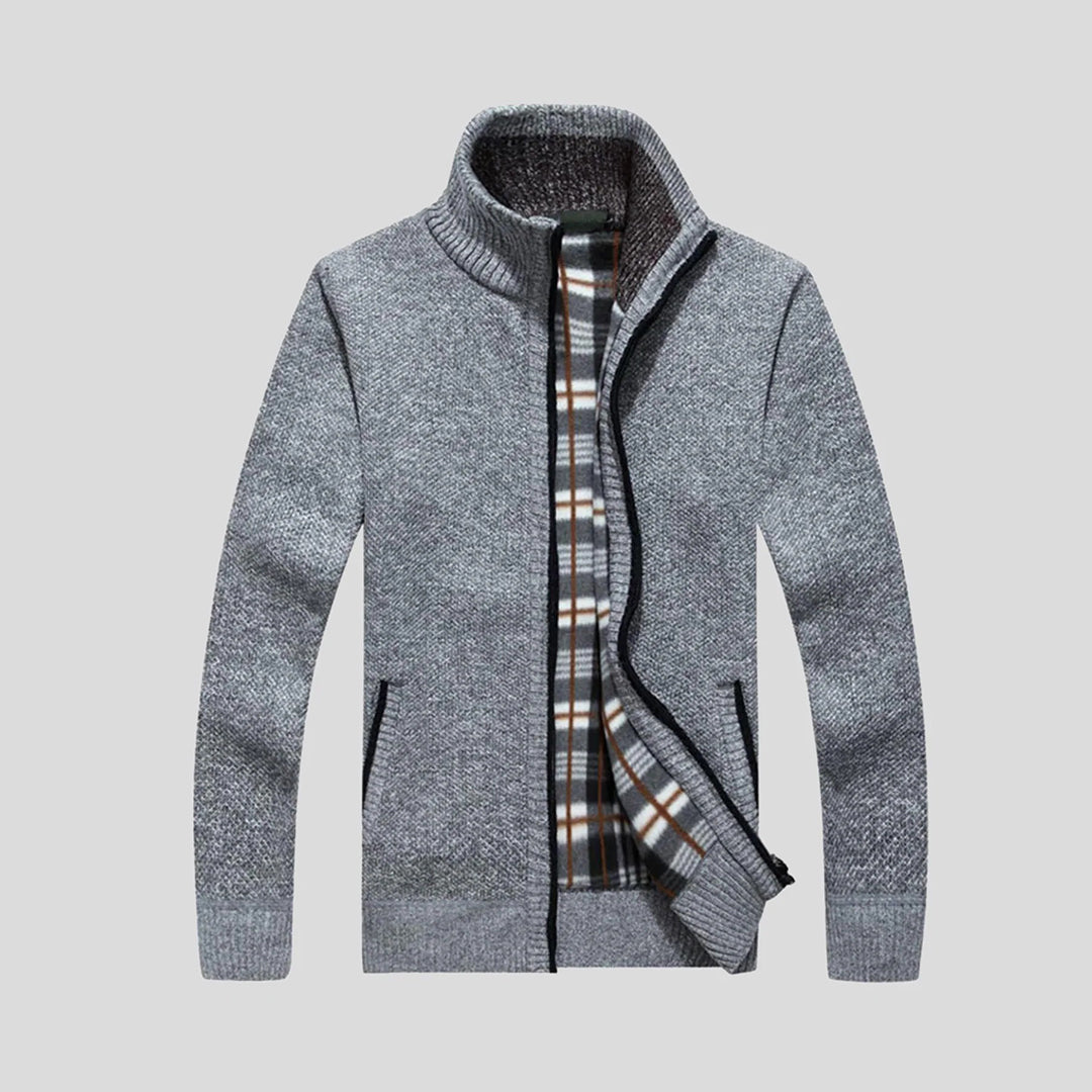 Knitted Cardigan - Men's Zip Up Standing Collar-Fashion Men Jacket Bomber Fall-Chaps London-Light Gray-S-Chaps London