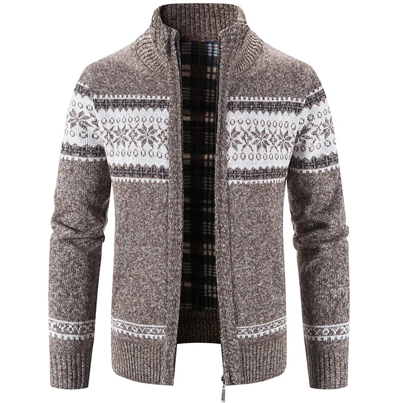 Knitted Cardigan - Zip-Up - Winter - Knit Cardigan Sweater - Men's Cardigan-Men’s Knitted Cardigan-Chaps London-Brown-S-Chaps London