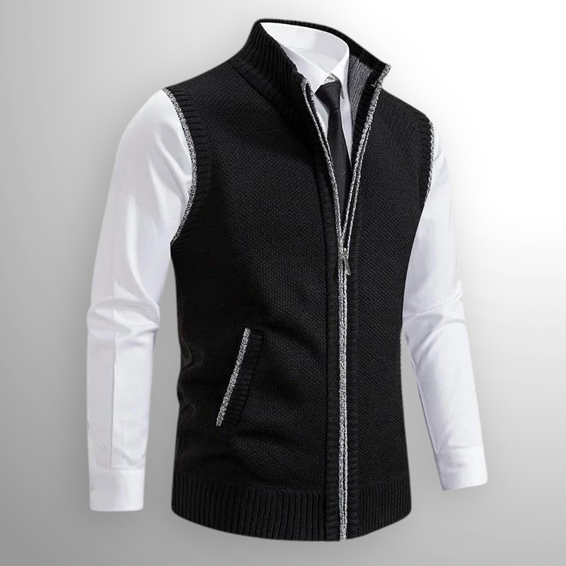 Knitted Gilet - Men's Sleeveless Wool Zip Up-Men's Knitted Vest-Chaps London-Black-S-Chaps London