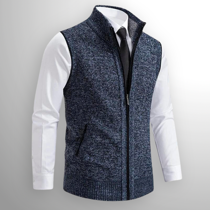 Knitted Gilet - Men's Sleeveless Wool Zip Up-Men's Knitted Vest-Chaps London-Blue-S-Chaps London