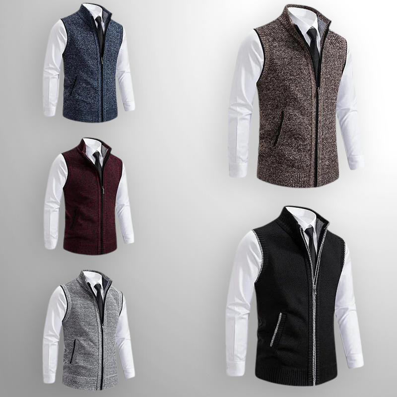 Knitted Gilet - Men's Sleeveless Wool Zip Up-Men's Knitted Vest-Chaps London-Chaps London