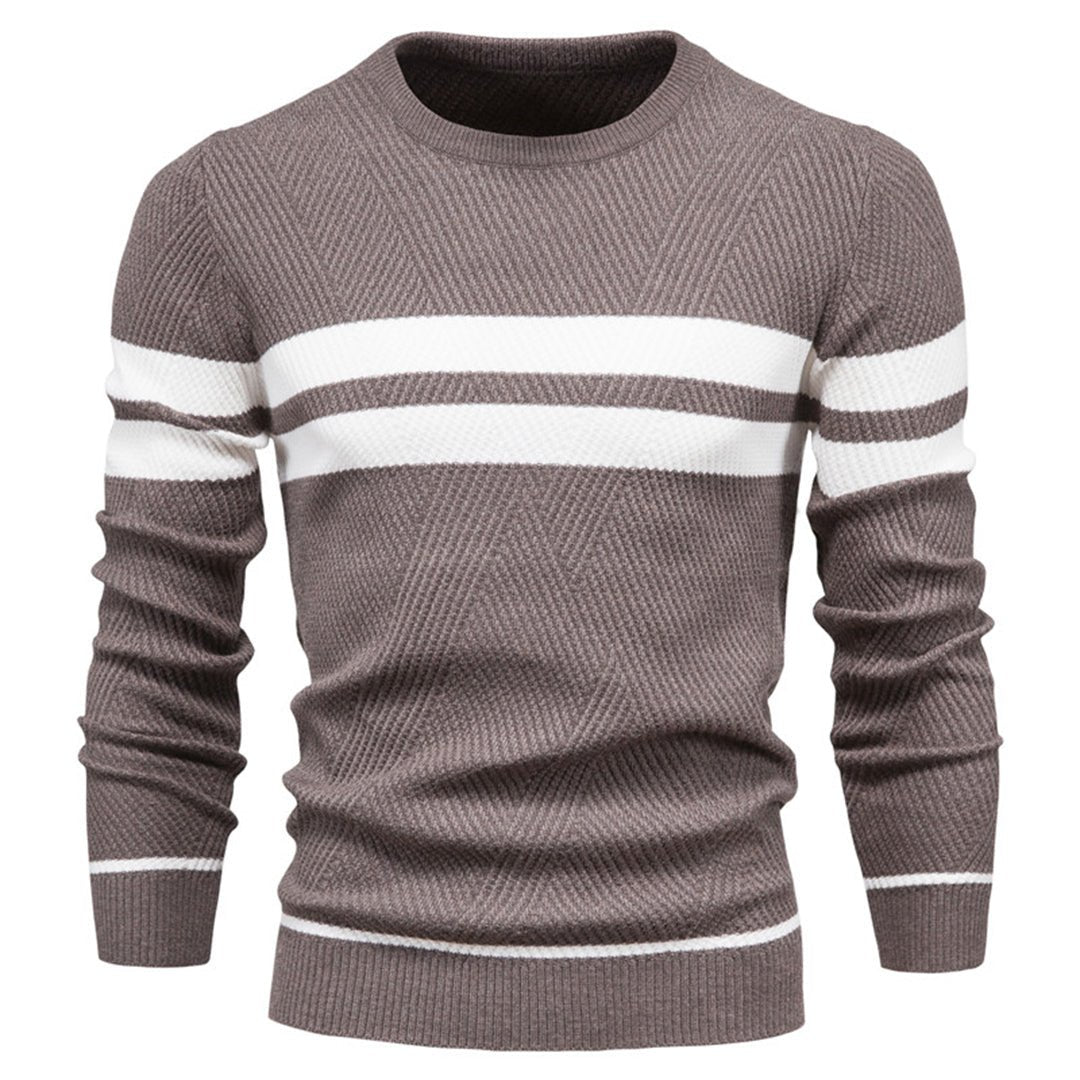 Knitted Jumper - Men's Striped Crew Neck-Strickwaren-Chaps London-Brown-S-Chaps London