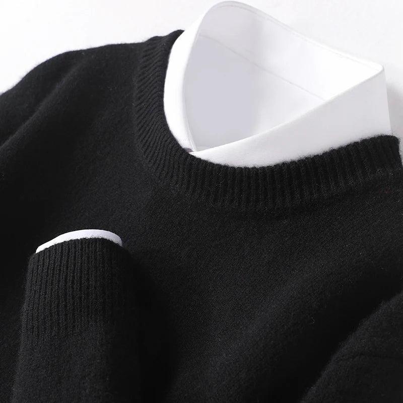 Knitted Jumper - Men's Warm Round Neck Knit Pullover Sweater-Trui man-Chaps London-Black-S-Chaps London