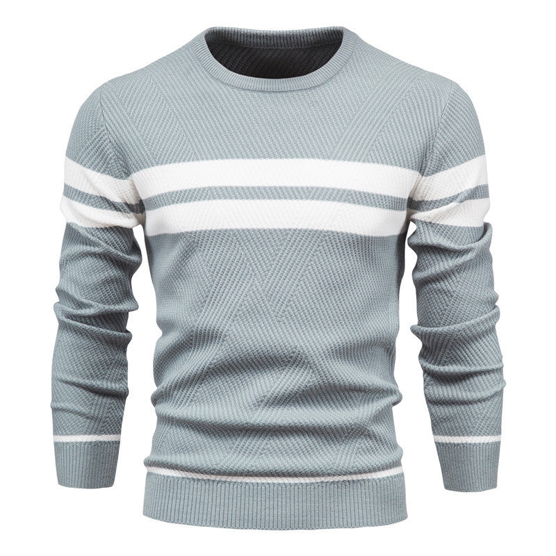Knitted Jumper - Striped Round Neck Men's Jumper-Hoodies & Sweatshirts-Chaps London-Blue-S-Chaps London