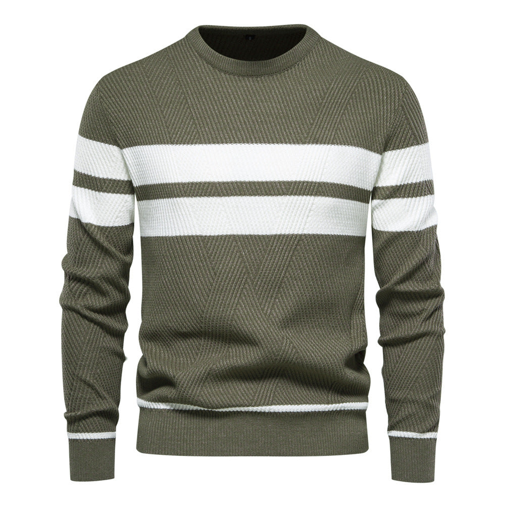 Knitted Jumper - Striped Round Neck Men's Jumper-Hoodies & Sweatshirts-Chaps London-Green-S-Chaps London
