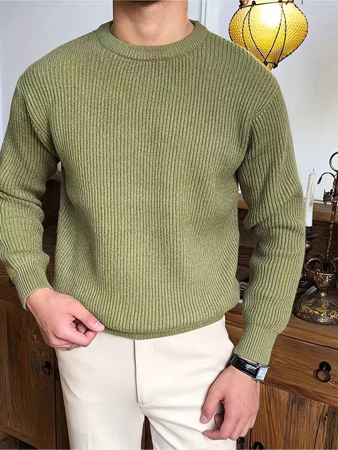 Knitted Jumper - Warm - Rib Knit - Knitted Sweater - Men's Knitwear-Sweaters-Chaps London-Green-S-Chaps London