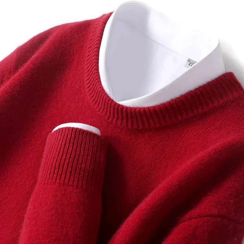 Knitted Jumper - Warm Round Neck Men's Pullover-Trui man-Chaps London-Red-S-Chaps London
