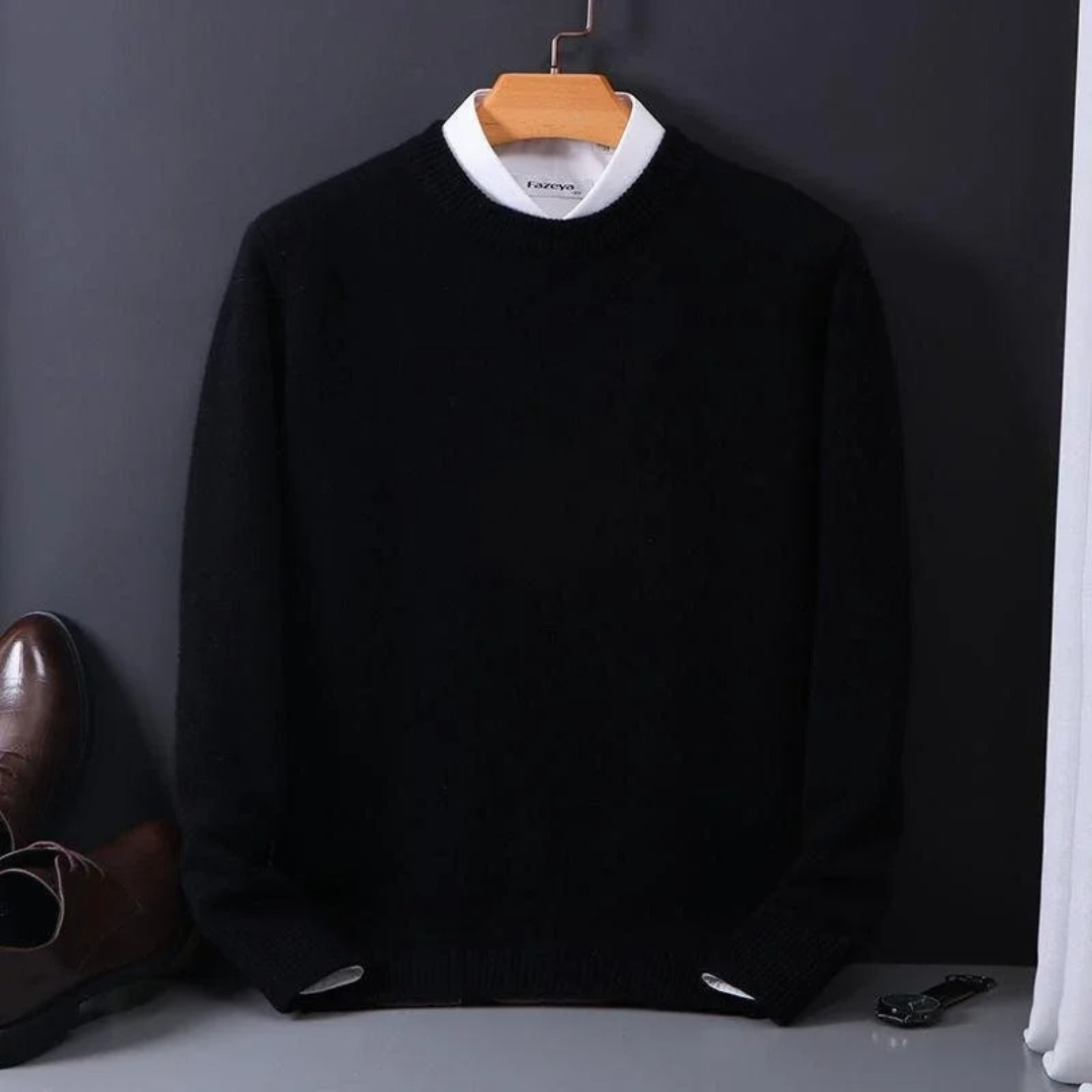 Knitted Sweater - Men's Plain Crew Neck Knitted Jumper for Winter-Men's Sweater-Chaps London-Black-M-Chaps London
