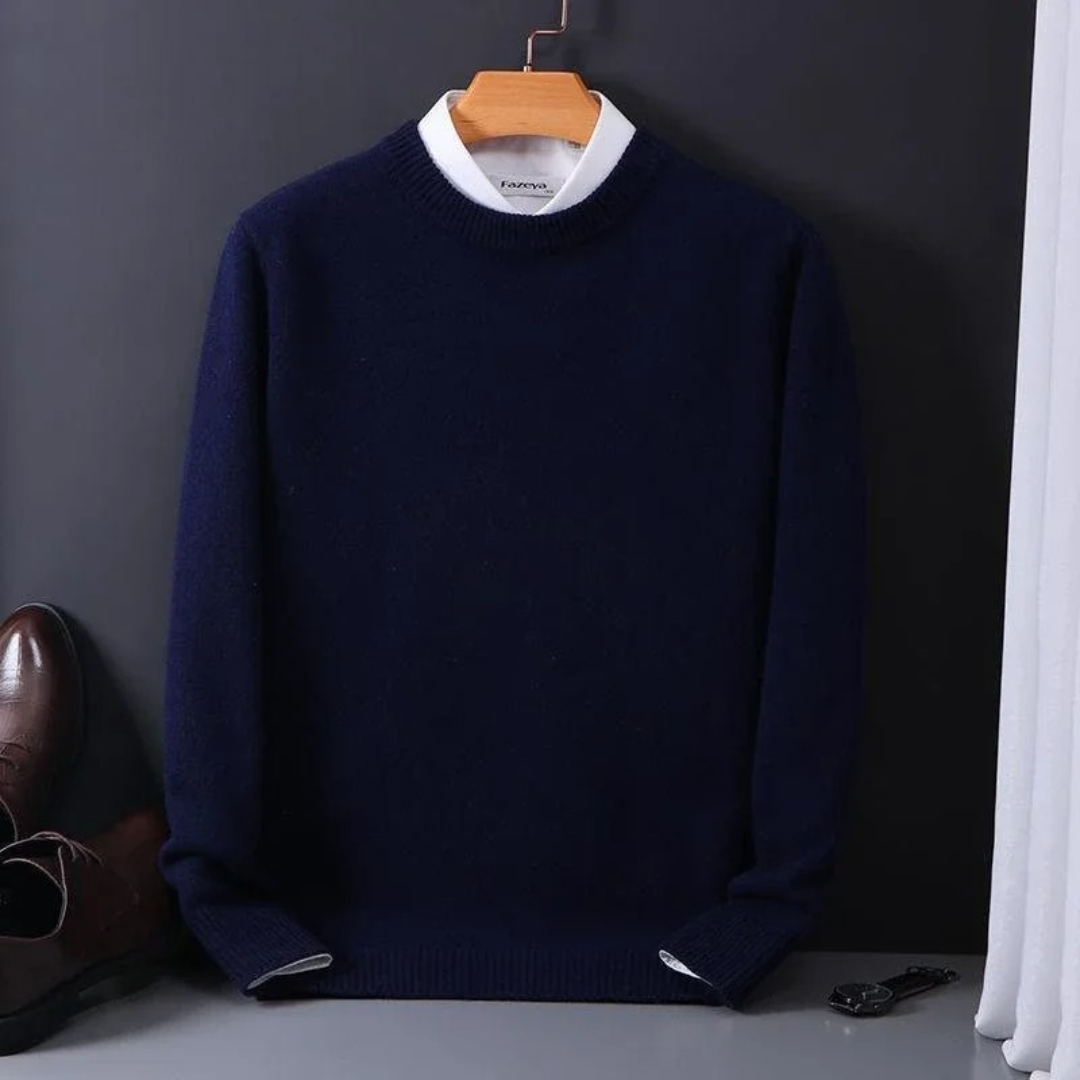 Knitted Sweater - Men's Plain Crew Neck Knitted Jumper for Winter-Men's Sweater-Chaps London-Navy Blue-M-Chaps London