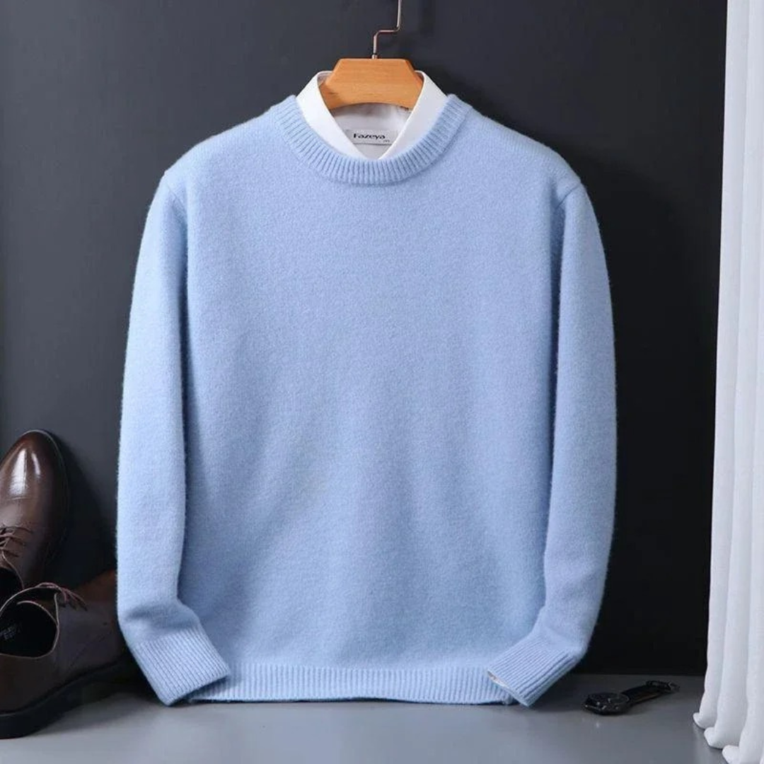 Knitted Sweater - Men's Plain Crew Neck Knitted Jumper for Winter-Men's Sweater-Chaps London-Sky Blue-M-Chaps London