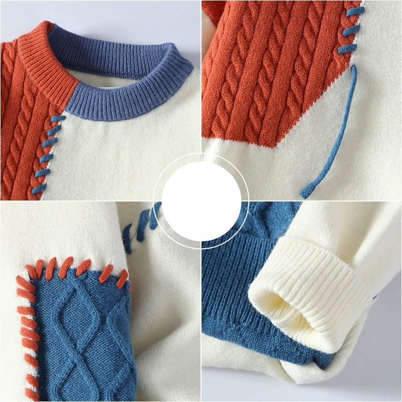 Knitted Sweater - Patchwork - Loose Fit - Pullover Sweater - Men's Knitted Jumper-Men's Long Sleeves-Chaps London-Chaps London