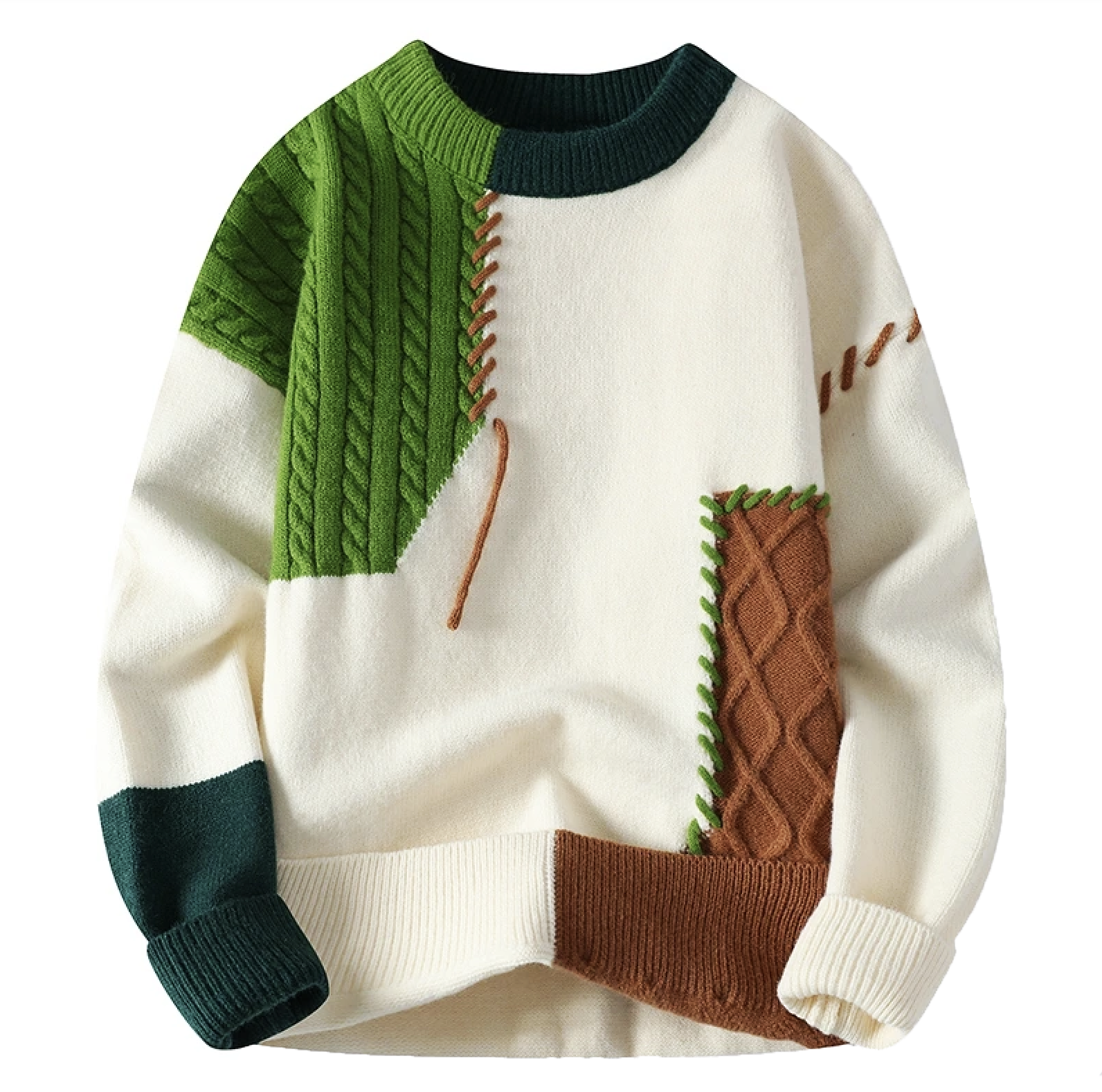 Knitted Sweater - Patchwork - Loose Fit - Pullover Sweater - Men's Knitted Jumper-Men's Long Sleeves-Chaps London-Green-S-Chaps London