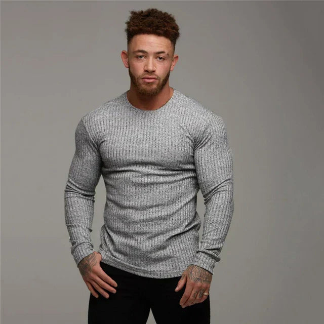 Knitted Sweater - Rib Knit - Long Sleeve - Slim Fit Jumper - Men's Jumper-Trui man-Chaps London-Gray-M-Chaps London