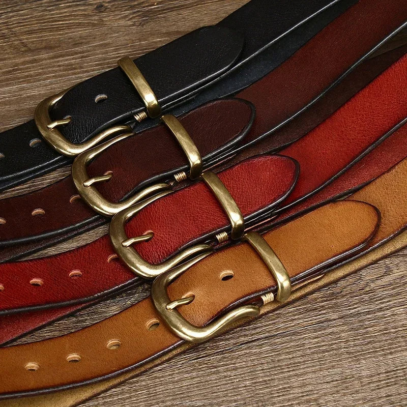 Leather Belt - Men's Full Grain Antique Brass Buckle-Men's Belt-Chaps London-Chaps London