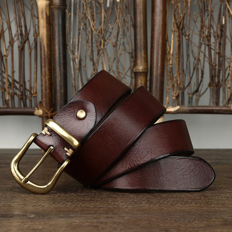Leather Belt - Men's Full Grain Antique Brass Buckle-Men's Belt-Chaps London-Chaps London