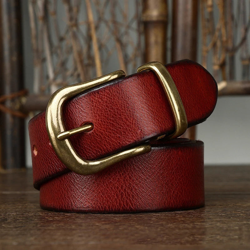 Leather Belt - Men's Full Grain Antique Brass Buckle-Men's Belt-Chaps London-Crimson Red-30-32-Chaps London