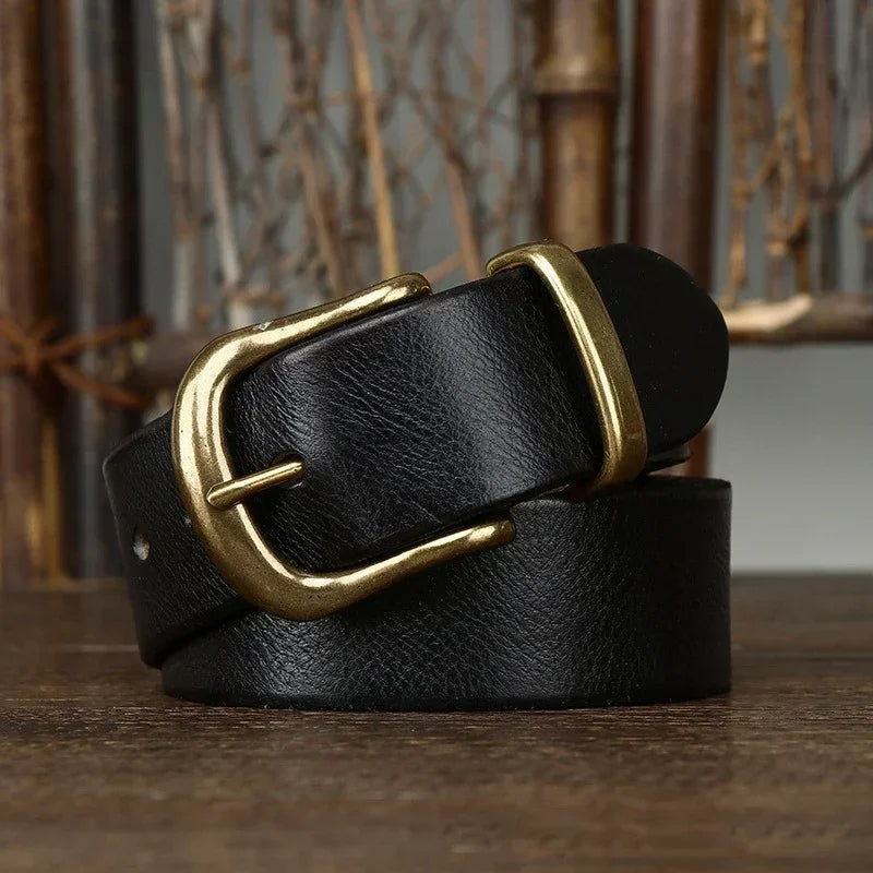 Leather Belt - Men's Full Grain Antique Brass Buckle-Men's Belt-Chaps London-Onyx Black-30-32-Chaps London