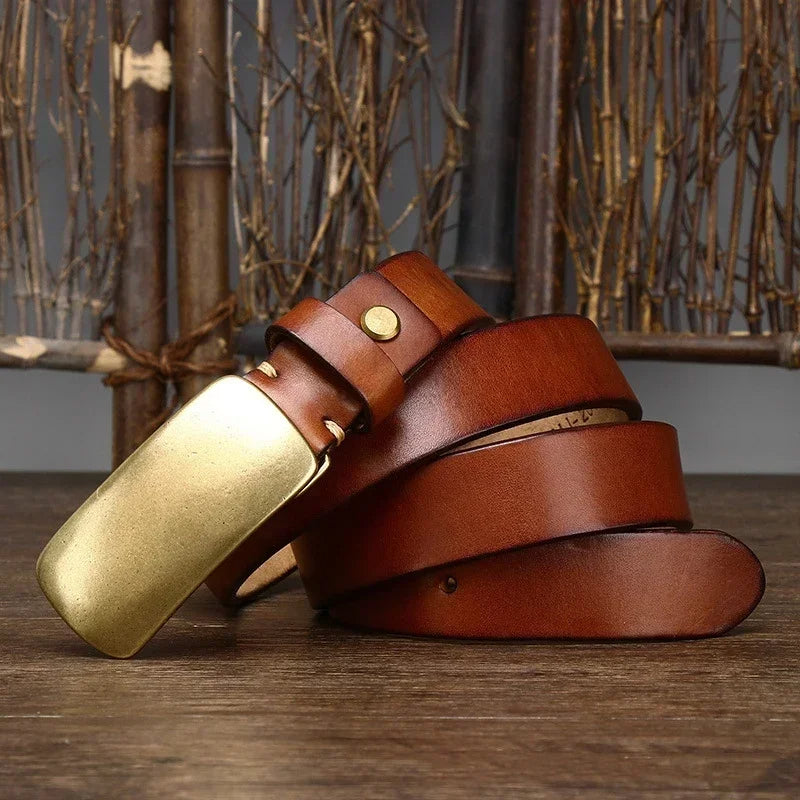 Leather Belt - Men's Full Grain Brass Plate Buckle-Men's Belt-Chaps London-Chaps London