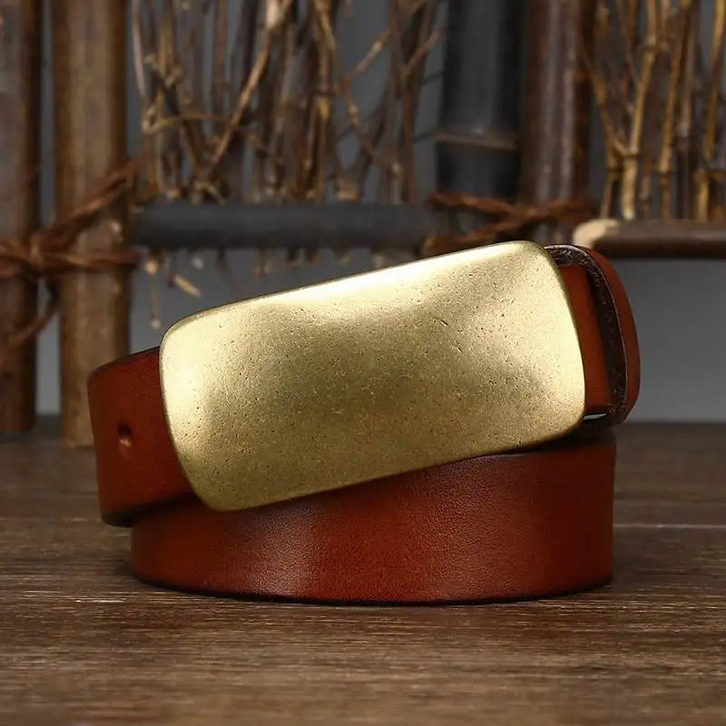 Leather Belt - Men's Full Grain Brass Plate Buckle-Men's Belt-Chaps London-Chaps London