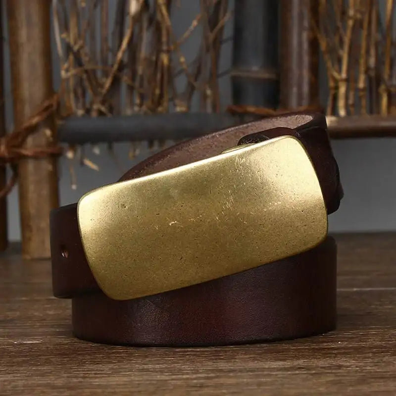 Leather Belt - Men's Full Grain Brass Plate Buckle-Men's Belt-Chaps London-Chaps London