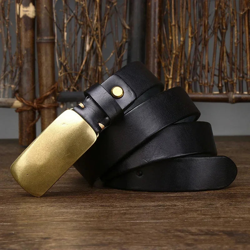 Leather Belt - Men's Full Grain Brass Plate Buckle-Men's Belt-Chaps London-Chaps London