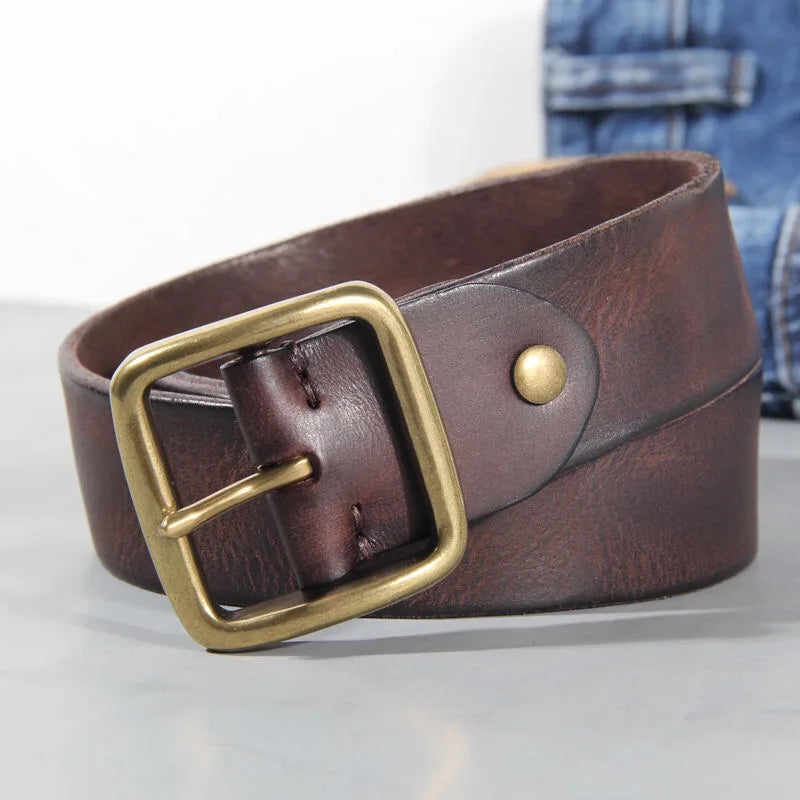 Leather Belt - Men's Hand Dyed Brass Buckle-Men's Belt-Chaps London-Dark Brown-38"-Chaps London