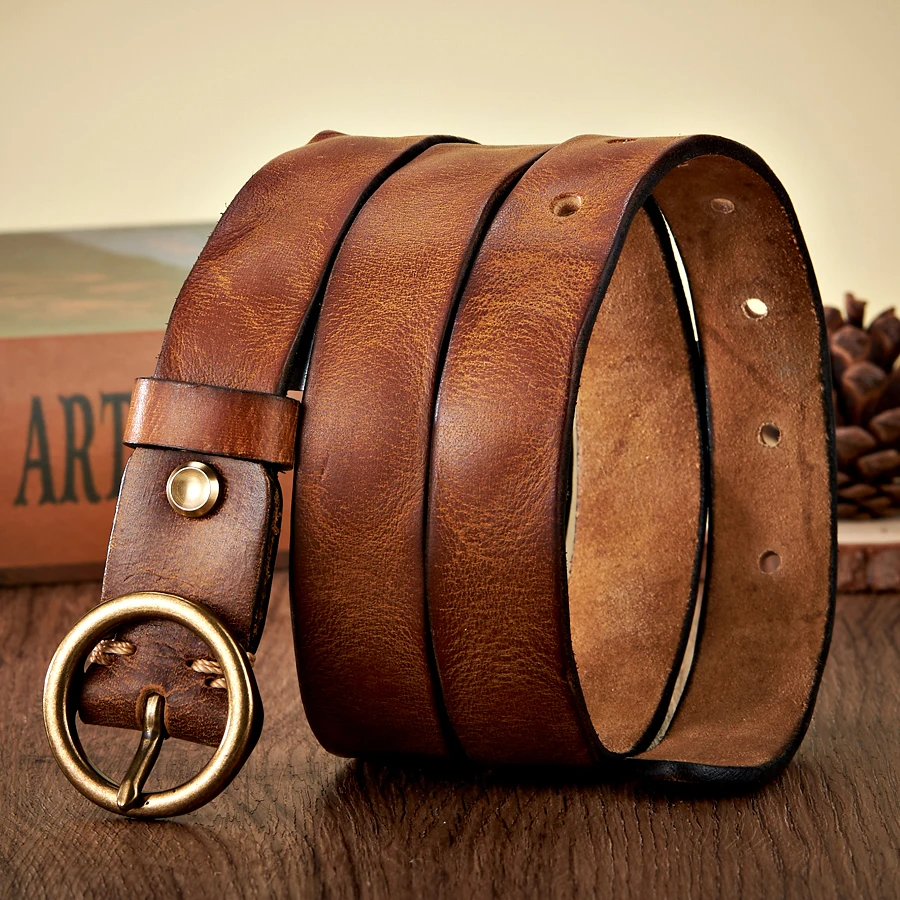 Leather Belt - Men's Round Buckle Distressed Vintage-Men's Belt-Chaps London-Tan-XS-Chaps London
