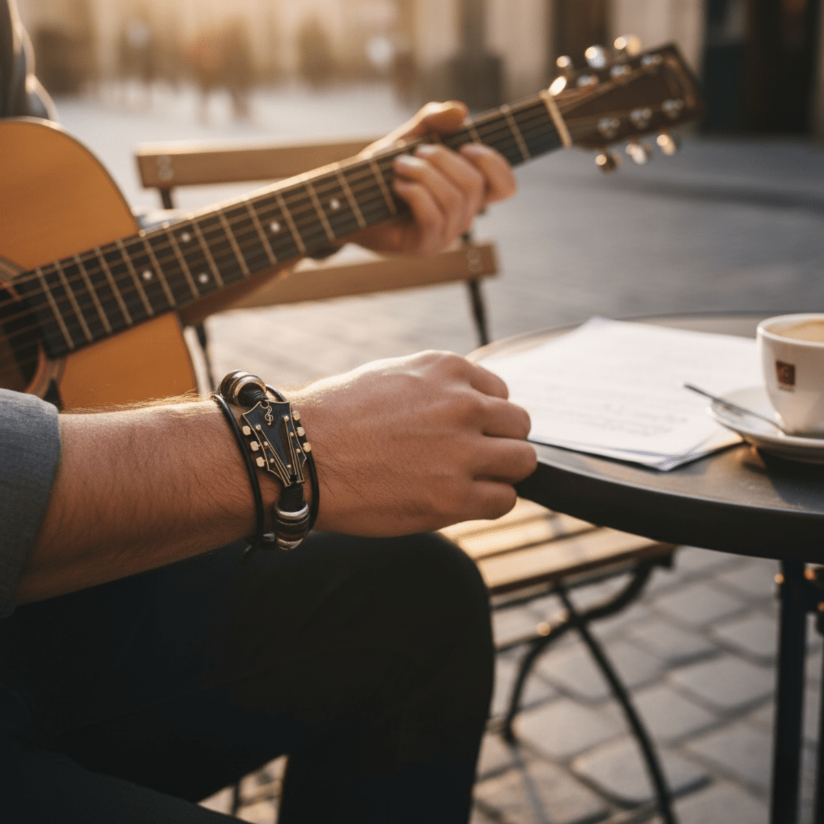 Leather Bracelet - Men's Guitar String Design Adjustable-Bracelet-Chaps London-Chaps London