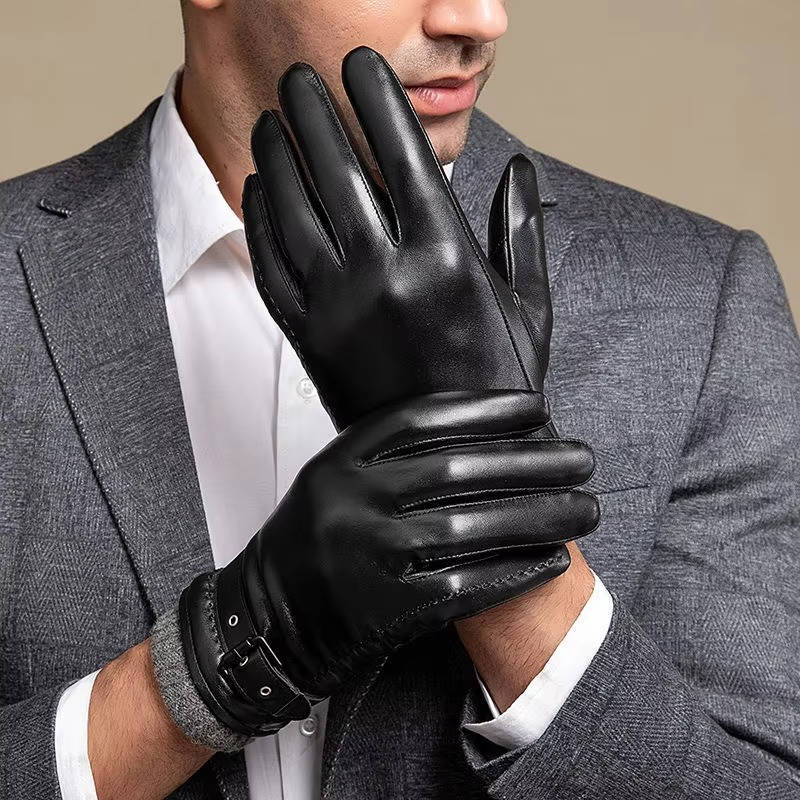 Leather Gloves - Men's Sheepskin Wool Lined Touchscreen-Men's Gloves-Chaps London-Black-M-Chaps London
