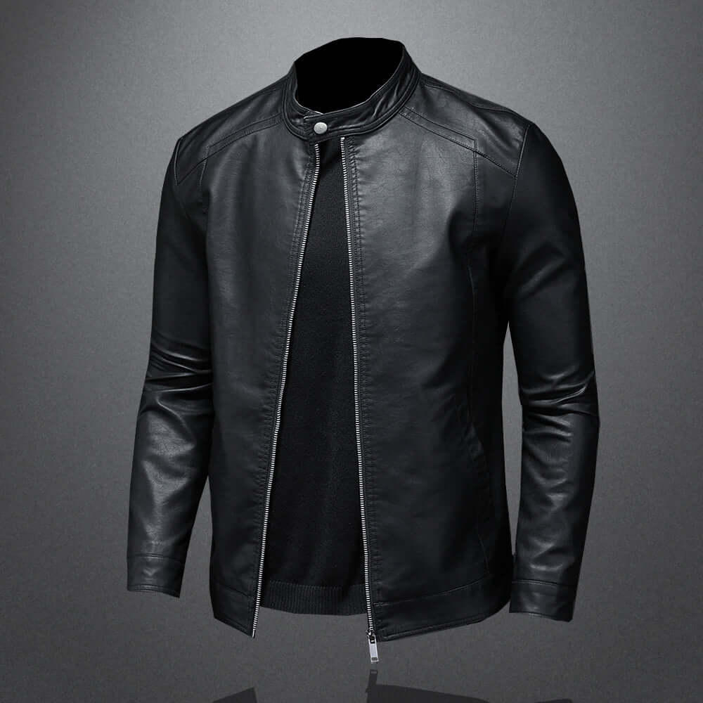 Leather Jacket - Men's Zip-Up Moto Biker Jacket-Coats & Jackets-Chaps London-Chaps London