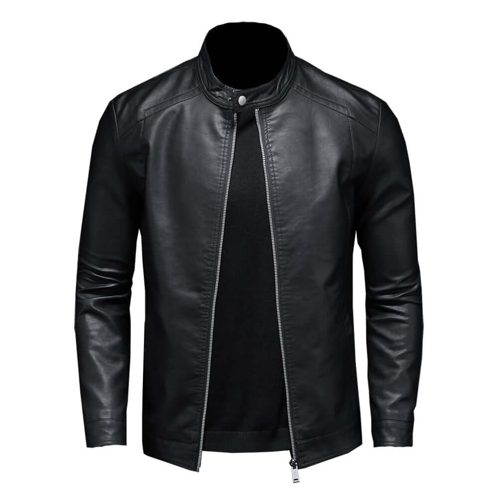 Leather Jacket - Men's Zip-Up Moto Biker Jacket-Coats & Jackets-Chaps London-Chaps London