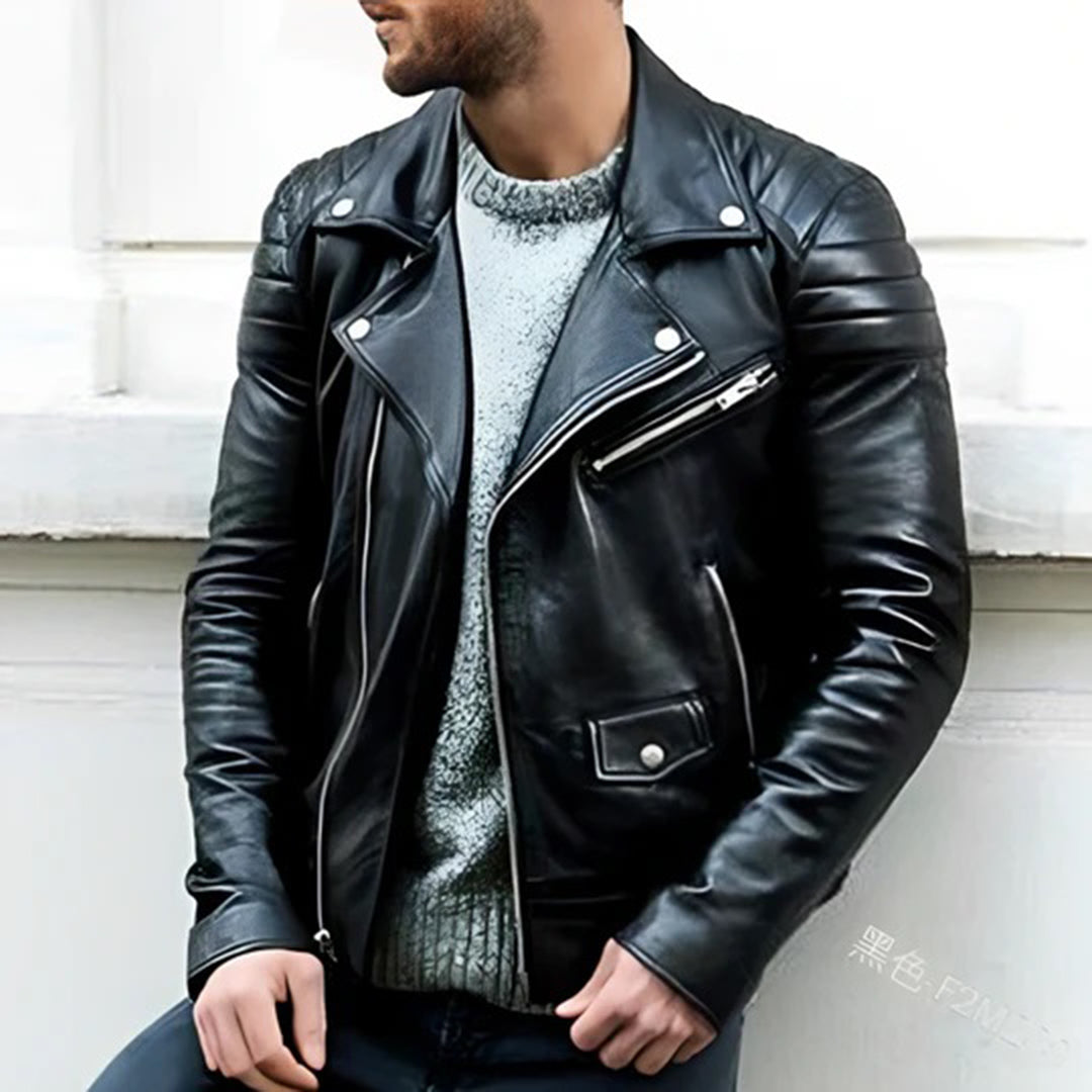 Leather Jacket - Men's Zip Up Motorcycle Biker-Fashion Men Jacket Biker Fall-Chaps London-Black-S-Chaps London