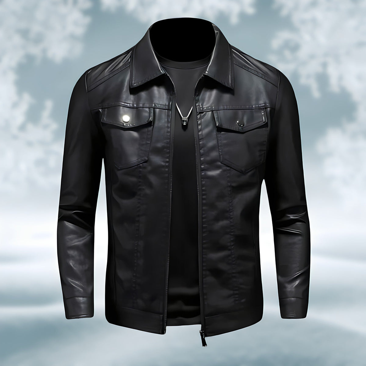 Leather Jacket - Men's stretch leather zipper jacket-Coats & Jackets-Chaps London-Black-M-Chaps London