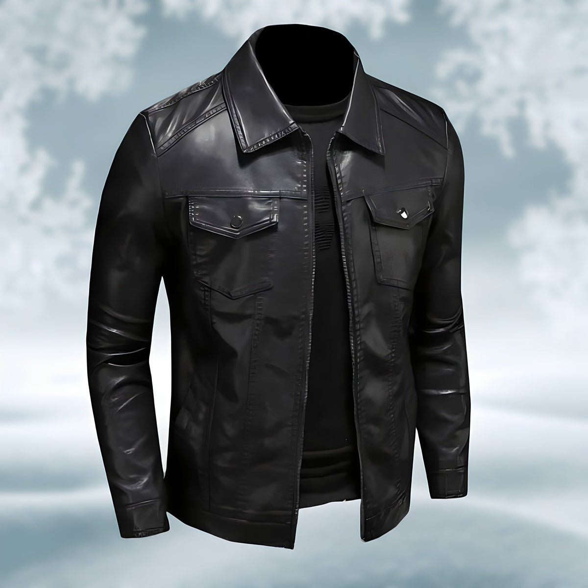 Leather Jacket - Men's stretch leather zipper jacket-Coats & Jackets-Chaps London-Chaps London