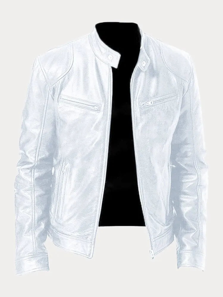 Leather Jacket | Zip-Up | Regular Fit | Biker Jacket | Men's Leather Jacket -Men’s Leather Jacket-Chaps London-White-S-Chaps London
