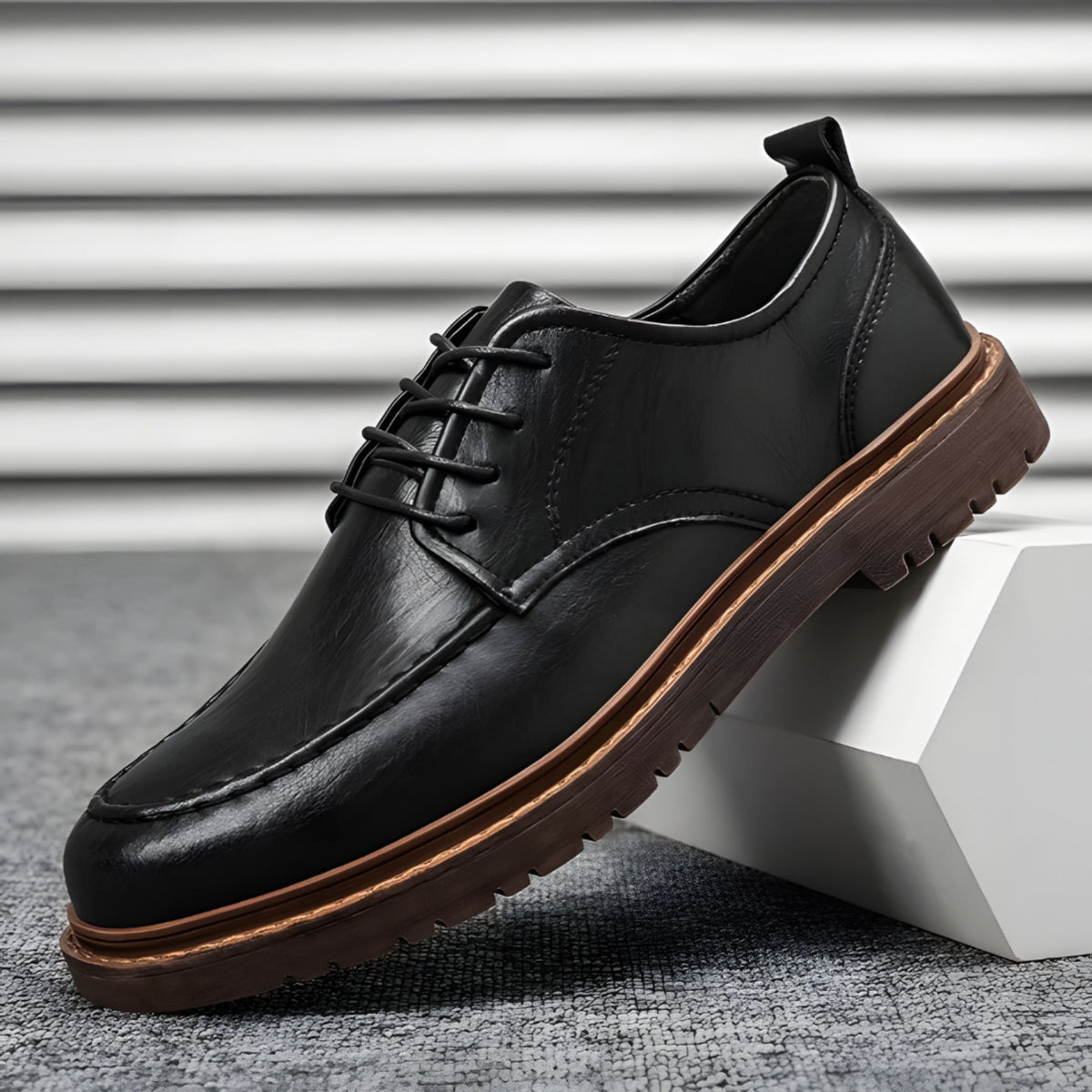 Leather Shoes - Men's Black Brown Lace-Up Chunky Oxford Shoes-Shoes-Chaps London-Black-39-Chaps London