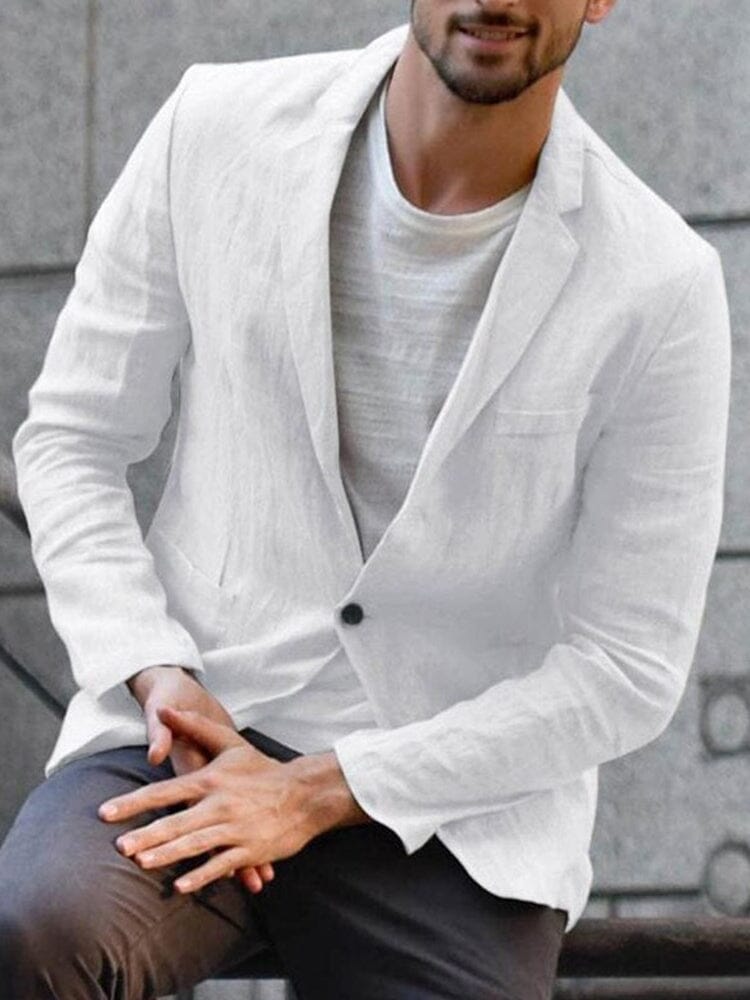 Linen Blazer - Men's Lightweight Single Breasted Cotton Blazer Jacket-Chaps London-White-M-Chaps London